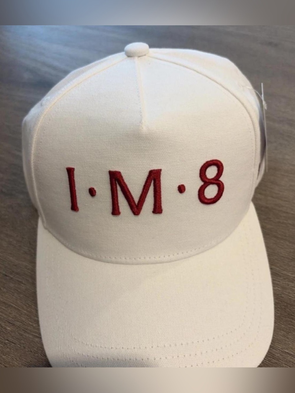 White Baseball Cap with Red Embroidered I·M·8